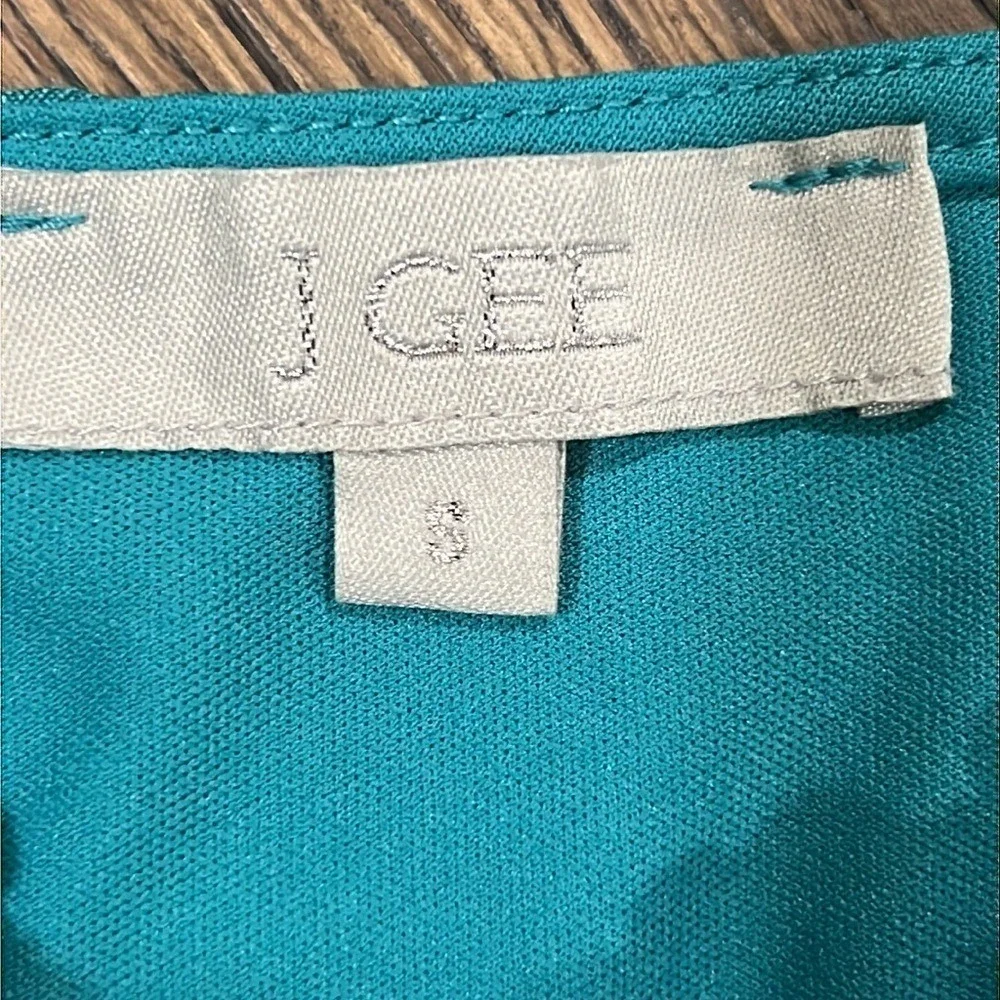 J Gee Maxi Dress S Teal Green‎ Blue Tiered Ruffle Boho Smocked Flutter Lace Trim - Picture 3 of 14